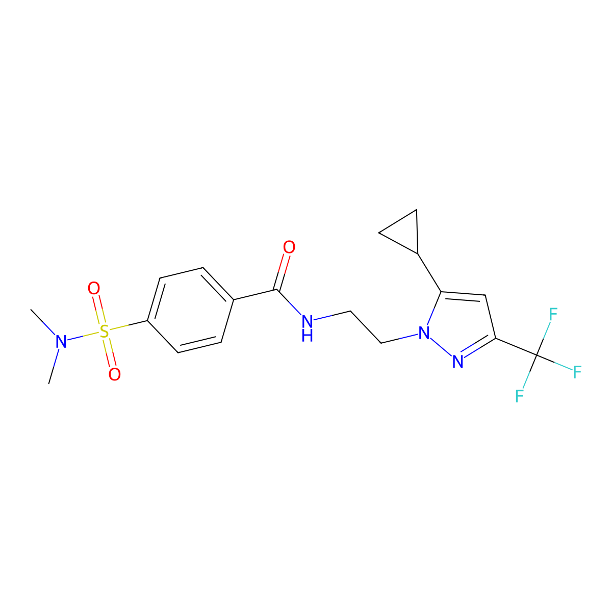 N-(2-(5-cyclopropyl-3-(trifluoromethyl)-1H-pyrazol-1-yl)ethyl)-4-(N,N-dimethylsulfamoyl)benzamide molecular structure, CAS 1797665-98-5