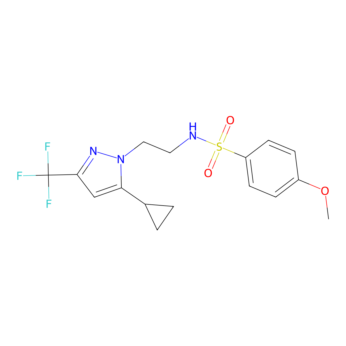 N-(2-(5-cyclopropyl-3-(trifluoromethyl)-1H-pyrazol-1-yl)ethyl)-4-methoxybenzenesulfonamide molecular structure, CAS 1797666-12-6