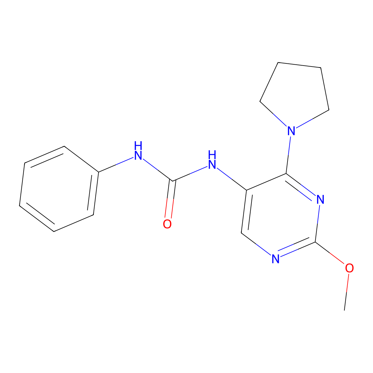 1-(2-Methoxy-4-(pyrrolidin-1-yl)pyrimidin-5-yl)-3-phenylurea molecular structure, CAS 1797668-99-5