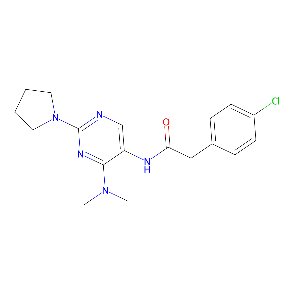 2-(4-chlorophenyl)-N-[4-(dimethylamino)-2-(pyrrolidin-1-yl)pyrimidin-5-yl]acetamide molecular structure, CAS 1797669-62-5