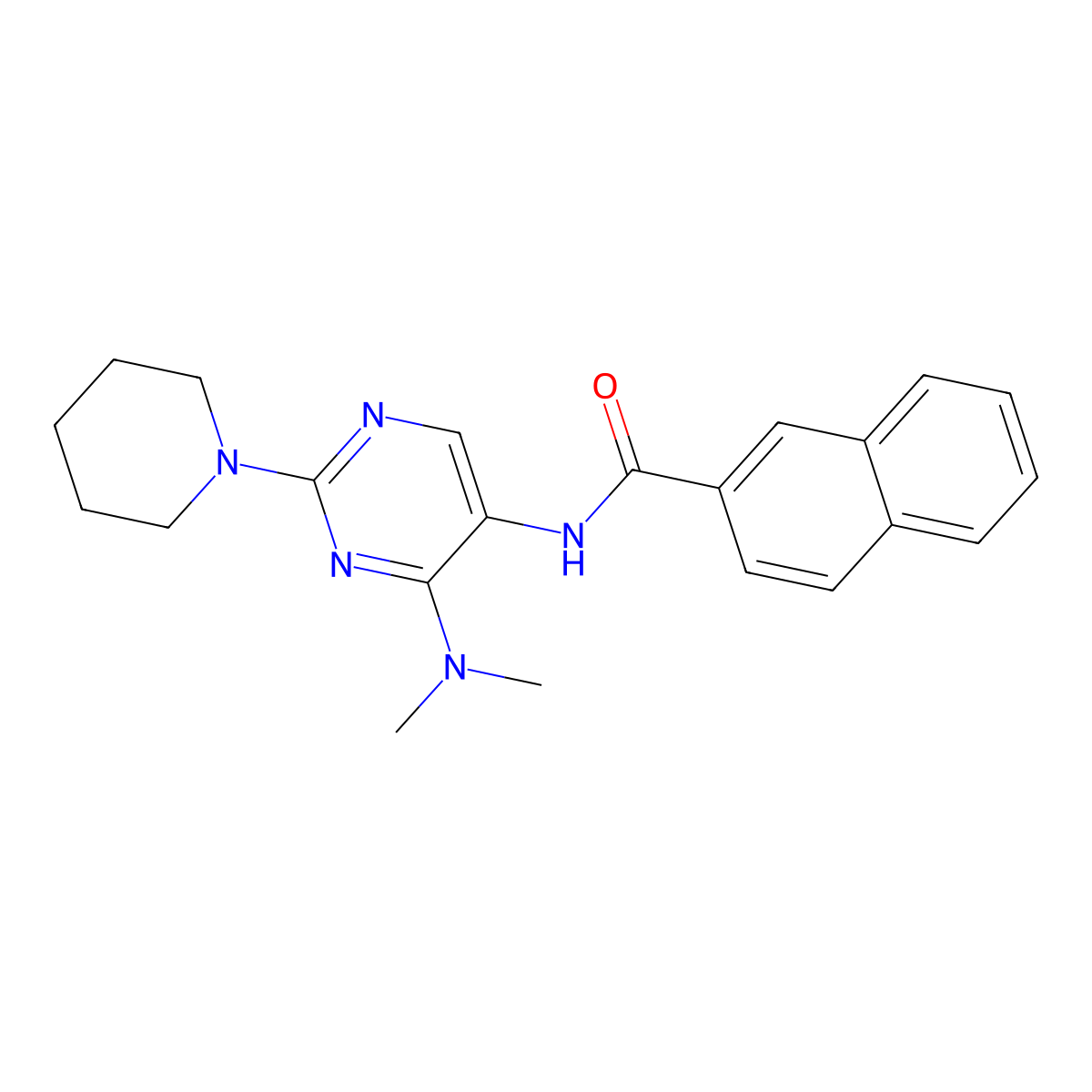N-(4-(dimethylamino)-2-(piperidin-1-yl)pyrimidin-5-yl)-2-naphthamide molecular structure, CAS 1797669-94-3