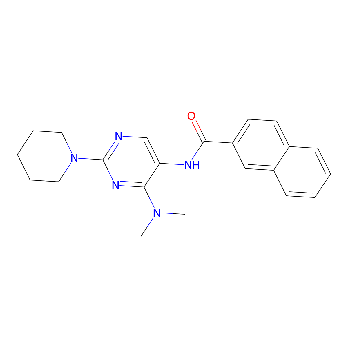 N-(4-(dimethylamino)-2-(piperidin-1-yl)pyrimidin-5-yl)-2-naphthamide molecular structure, CAS 1797669-94-3