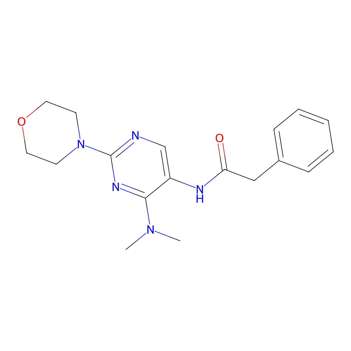 N-(4-(dimethylamino)-2-morpholinopyrimidin-5-yl)-2-phenylacetamide molecular structure, CAS 1797670-17-7