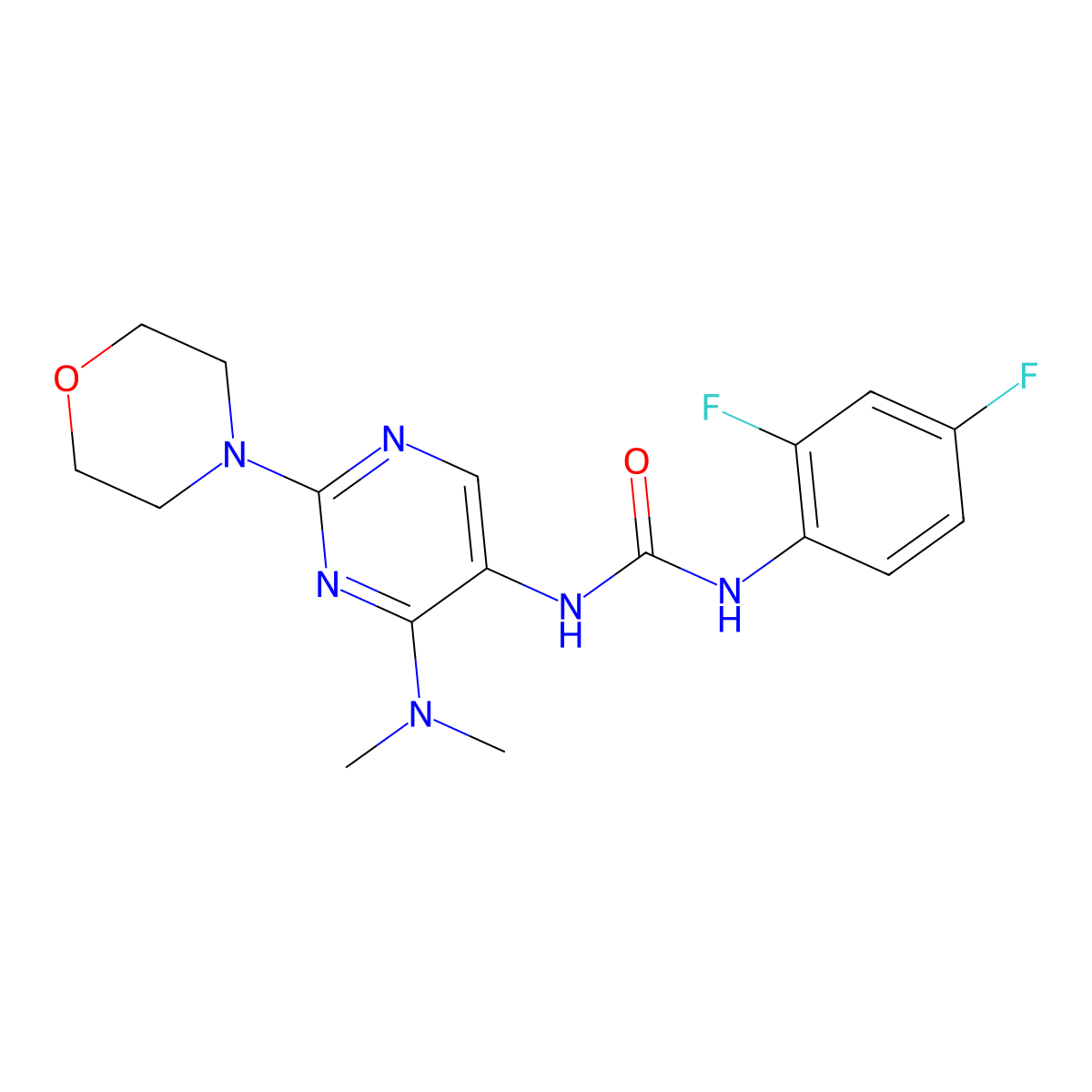 1-(2,4-Difluorophenyl)-3-(4-(dimethylamino)-2-morpholinopyrimidin-5-yl)urea molecular structure, CAS 1797670-41-7
