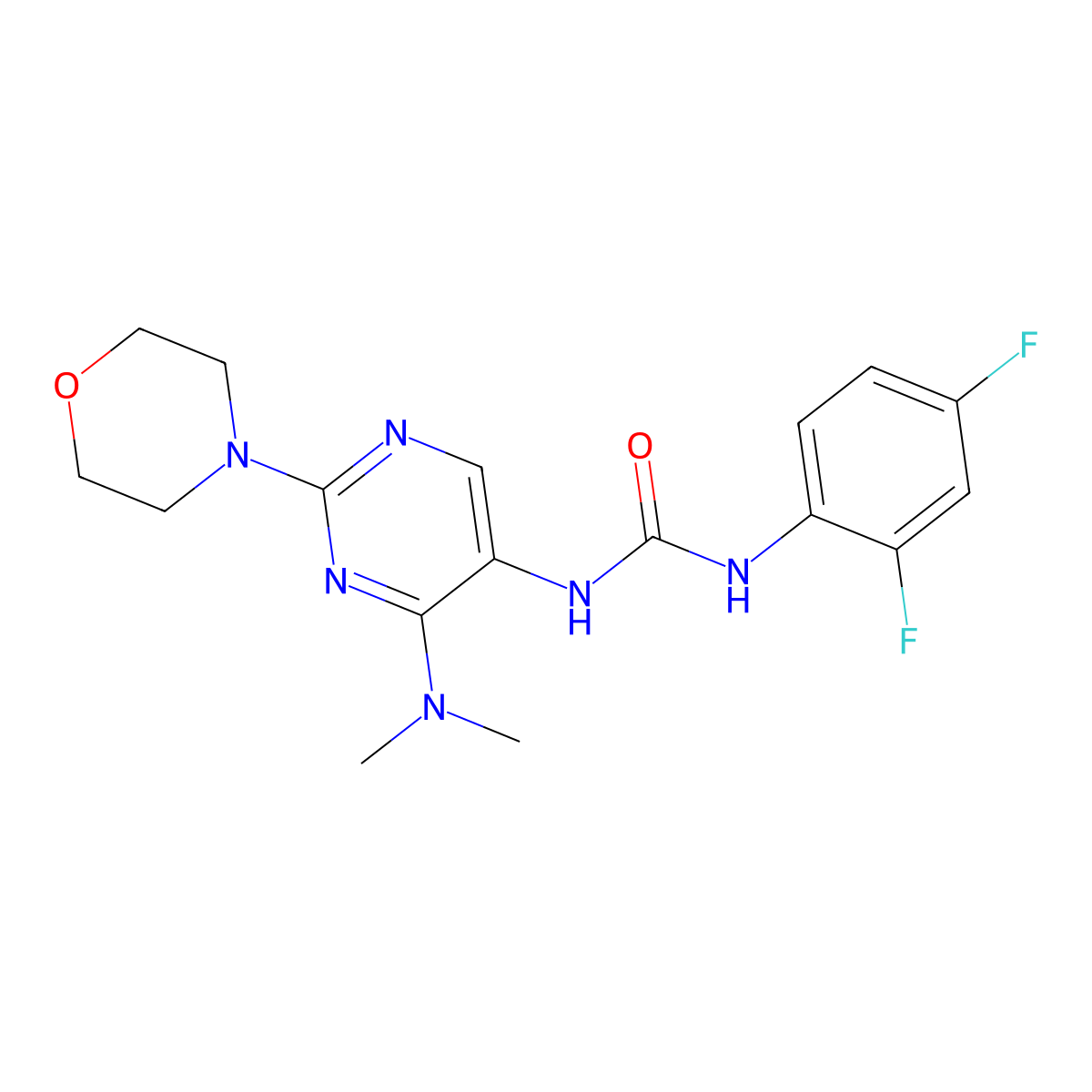 1-(2,4-Difluorophenyl)-3-(4-(dimethylamino)-2-morpholinopyrimidin-5-yl)urea molecular structure, CAS 1797670-41-7
