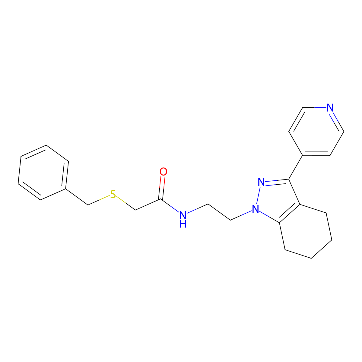 2-(benzylthio)-N-(2-(3-(pyridin-4-yl)-4,5,6,7-tetrahydro-1H-indazol-1-yl)ethyl)acetamide molecular structure, CAS 1797670-58-6