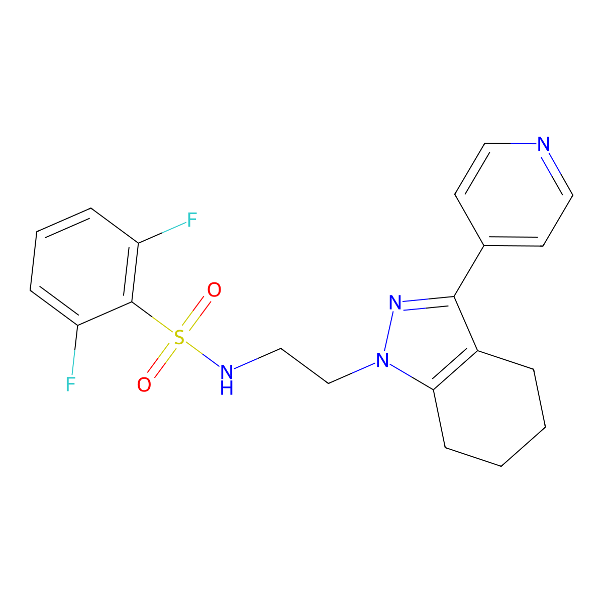 2,6-difluoro-N-(2-(3-(pyridin-4-yl)-4,5,6,7-tetrahydro-1H-indazol-1-yl)ethyl)benzenesulfonamide molecular structure, CAS 1797670-74-6