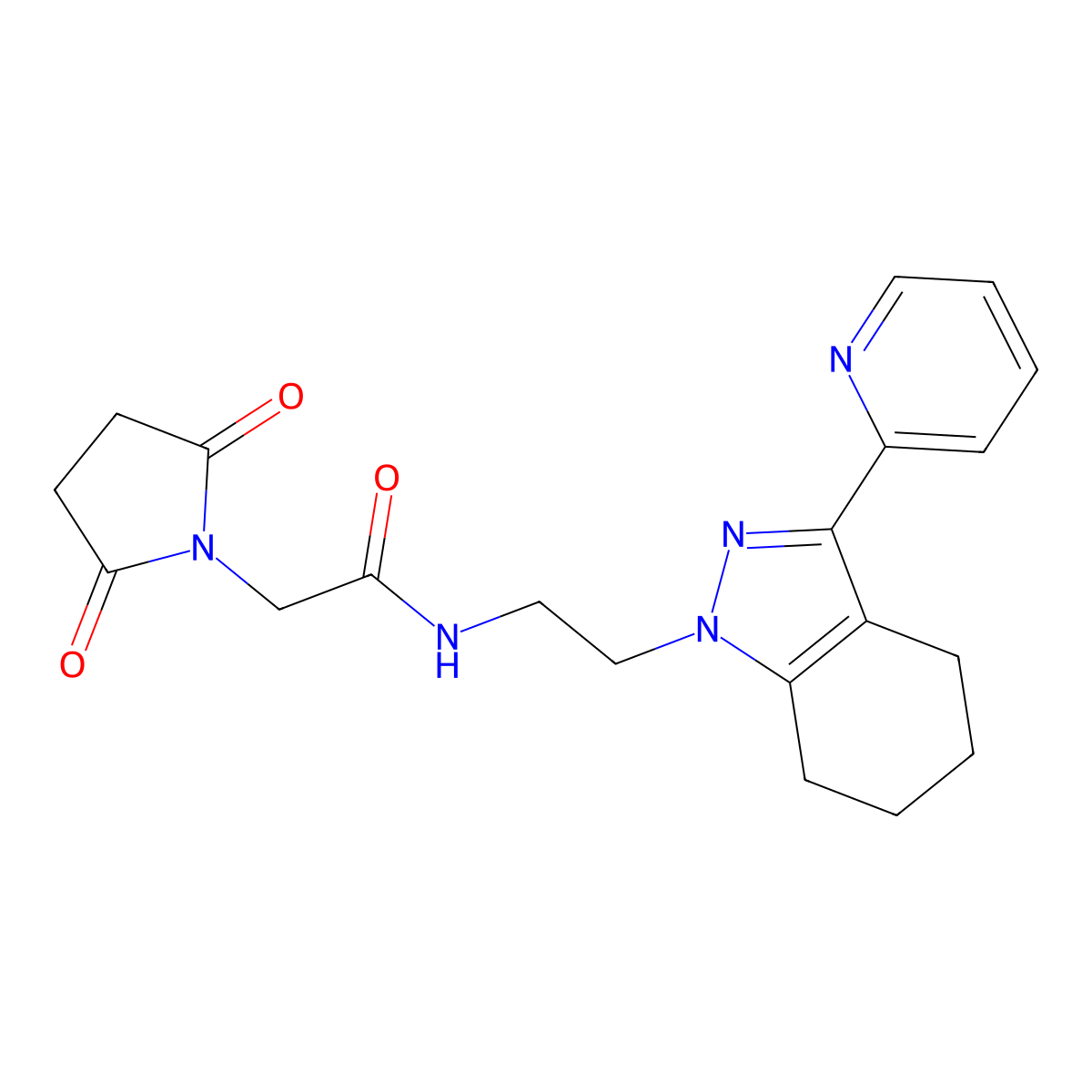 2-(2,5-dioxopyrrolidin-1-yl)-N-{2-[3-(pyridin-2-yl)-4,5,6,7-tetrahydro-1H-indazol-1-yl]ethyl}acetamide molecular structure, CAS 1797670-95-1