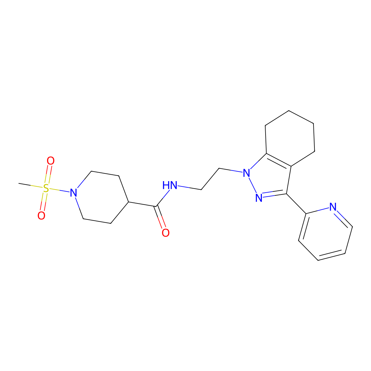 1-(methylsulfonyl)-N-(2-(3-(pyridin-2-yl)-4,5,6,7-tetrahydro-1H-indazol-1-yl)ethyl)piperidine-4-carboxamide molecular structure, CAS 1797671-20-5