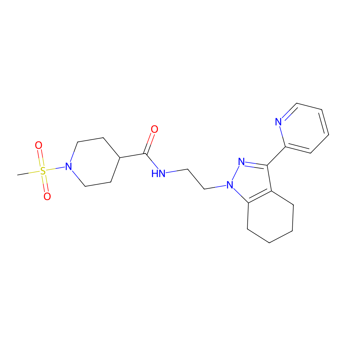 1-(methylsulfonyl)-N-(2-(3-(pyridin-2-yl)-4,5,6,7-tetrahydro-1H-indazol-1-yl)ethyl)piperidine-4-carboxamide molecular structure, CAS 1797671-20-5