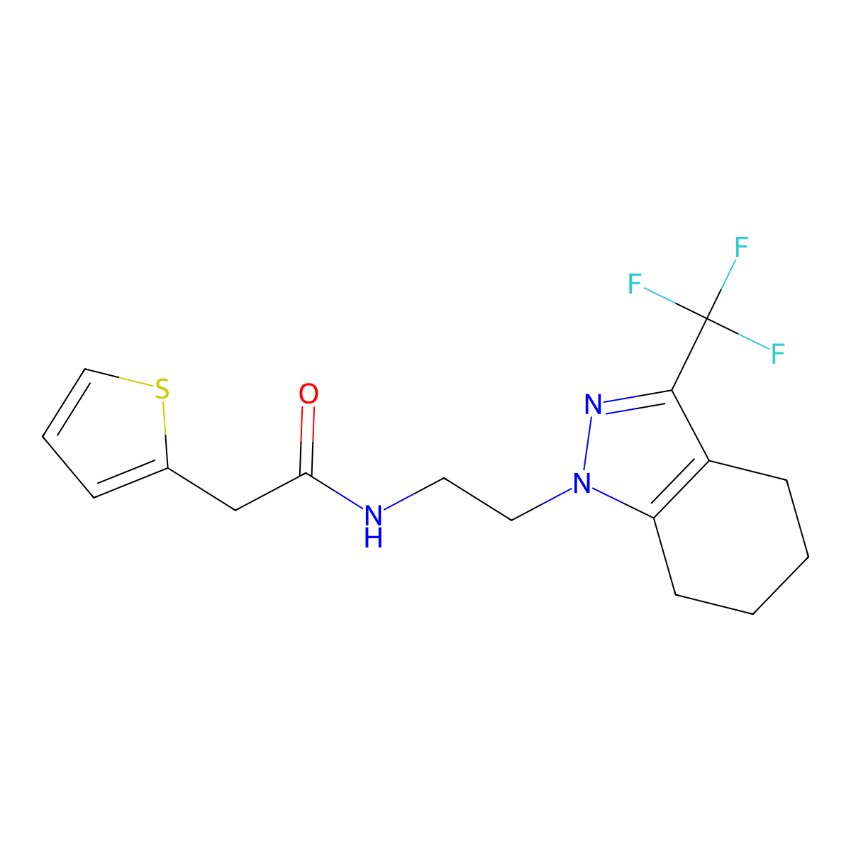2-(thiophen-2-yl)-N-{2-[3-(trifluoromethyl)-4,5,6,7-tetrahydro-1H-indazol-1-yl]ethyl}acetamide molecular structure, CAS 1797671-48-7