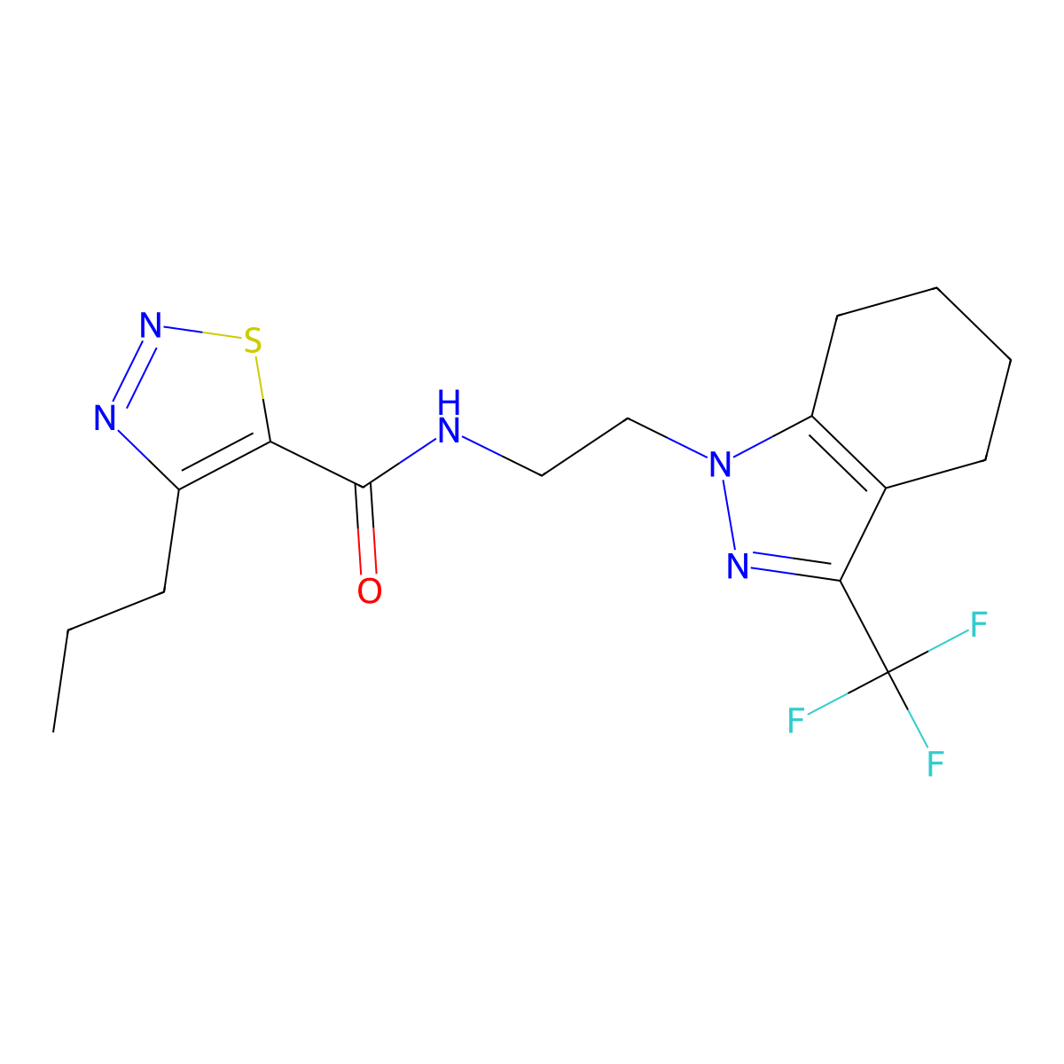 4-propyl-N-(2-(3-(trifluoromethyl)-4,5,6,7-tetrahydro-1H-indazol-1-yl)ethyl)-1,2,3-thiadiazole-5-carboxamide molecular structure, CAS 1797671-56-7