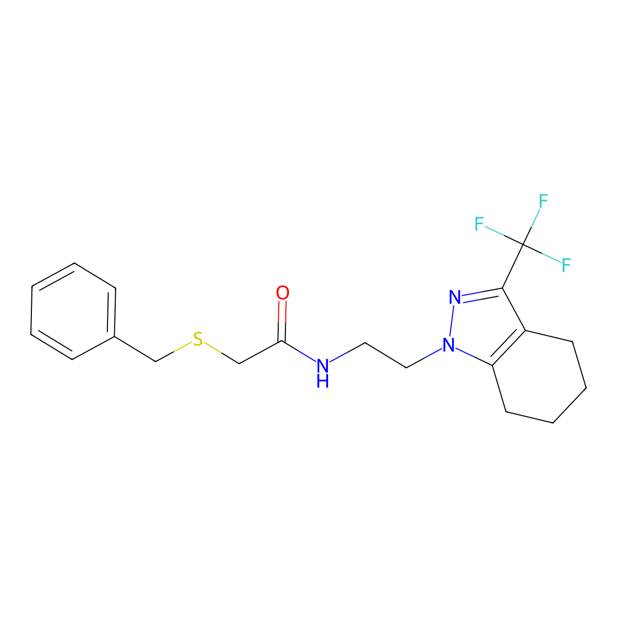 2-(benzylthio)-N-(2-(3-(trifluoromethyl)-4,5,6,7-tetrahydro-1H-indazol-1-yl)ethyl)acetamide molecular structure, CAS 1797671-68-1
