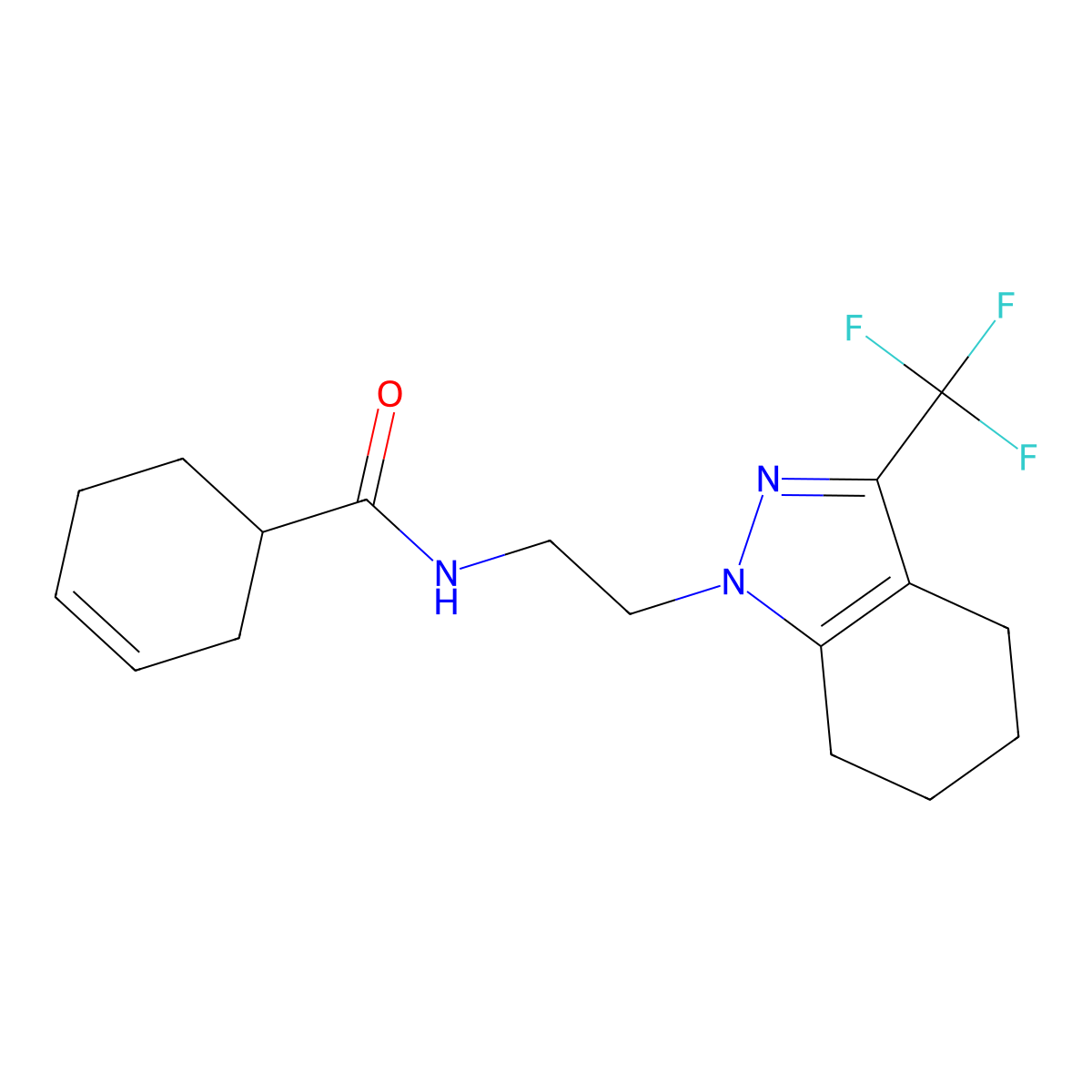 N-{2-[3-(trifluoromethyl)-4,5,6,7-tetrahydro-1H-indazol-1-yl]ethyl}cyclohex-3-ene-1-carboxamide molecular structure, CAS 1797671-72-7