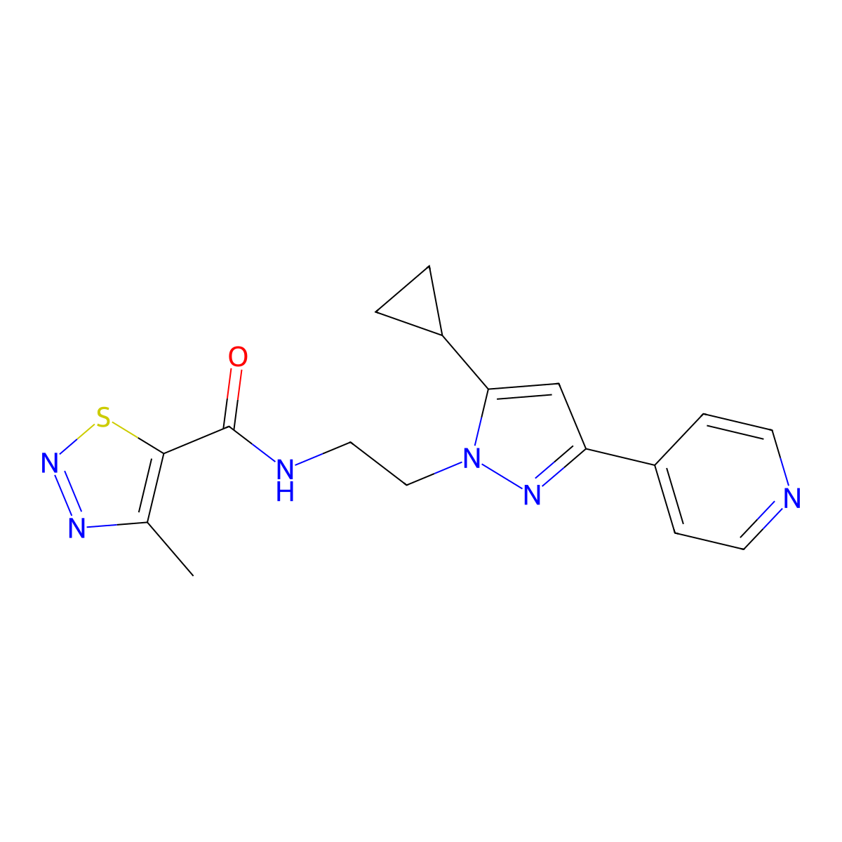 N-{2-[5-cyclopropyl-3-(pyridin-4-yl)-1H-pyrazol-1-yl]ethyl}-4-methyl-1,2,3-thiadiazole-5-carboxamide molecular structure, CAS 1797672-67-3