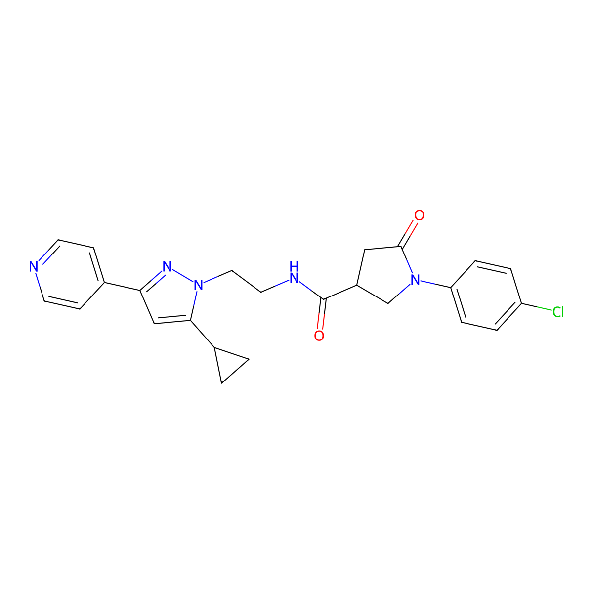 1-(4-chlorophenyl)-N-(2-(5-cyclopropyl-3-(pyridin-4-yl)-1H-pyrazol-1-yl)ethyl)-5-oxopyrrolidine-3-carboxamide molecular structure, CAS 1797673-42-7