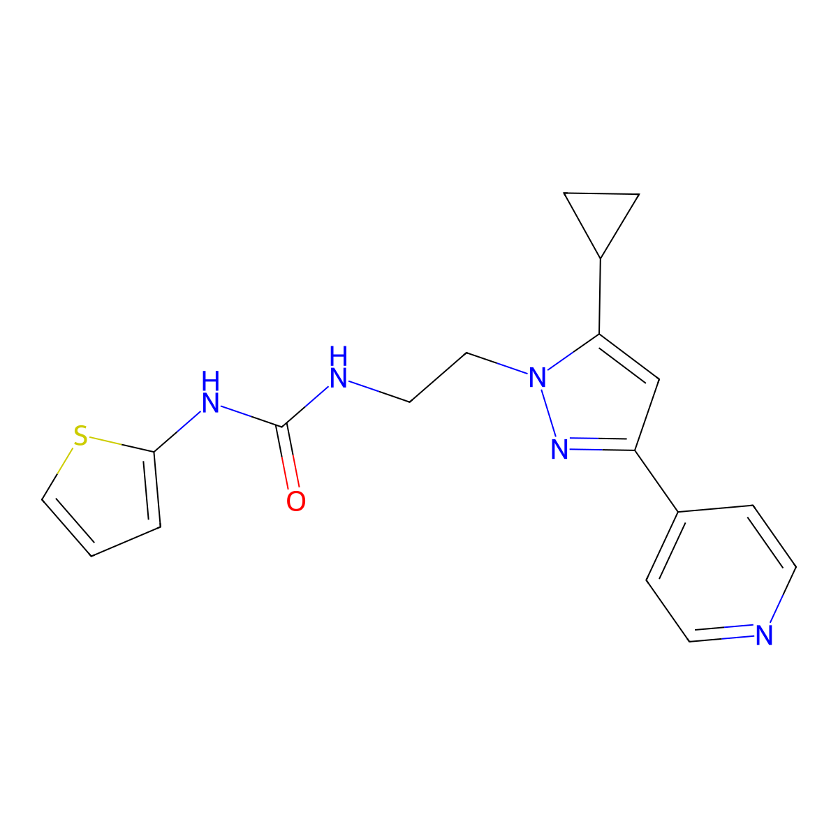 1-(2-(5-cyclopropyl-3-(pyridin-4-yl)-1H-pyrazol-1-yl)ethyl)-3-(thiophen-2-yl)urea molecular structure, CAS 1797673-78-9