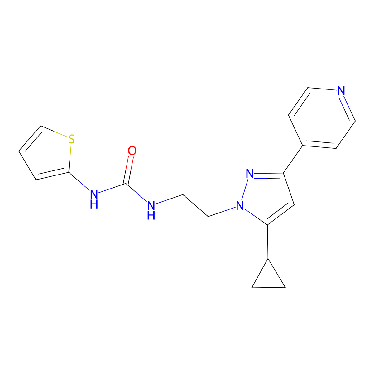 1-(2-(5-cyclopropyl-3-(pyridin-4-yl)-1H-pyrazol-1-yl)ethyl)-3-(thiophen-2-yl)urea molecular structure, CAS 1797673-78-9