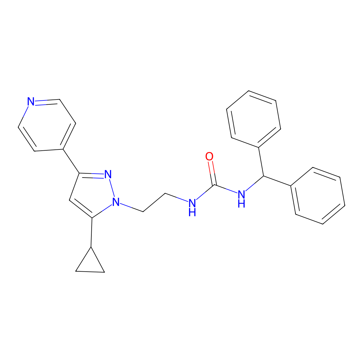 1-benzhydryl-3-(2-(5-cyclopropyl-3-(pyridin-4-yl)-1H-pyrazol-1-yl)ethyl)urea molecular structure, CAS 1797673-90-5