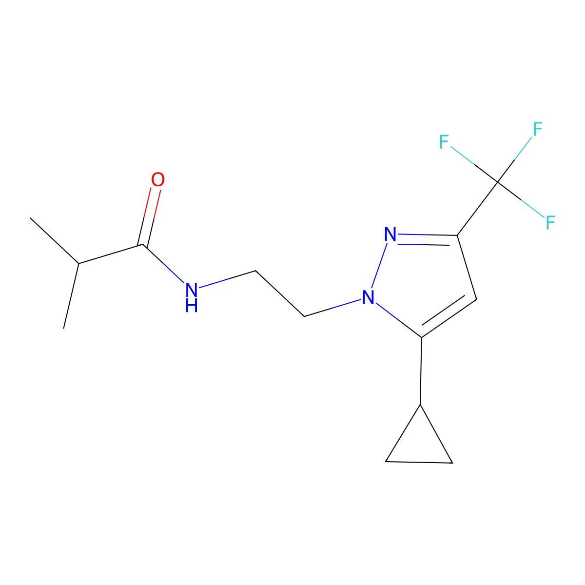 N-(2-(5-cyclopropyl-3-(trifluoromethyl)-1H-pyrazol-1-yl)ethyl)isobutyramide molecular structure, CAS 1797674-60-2