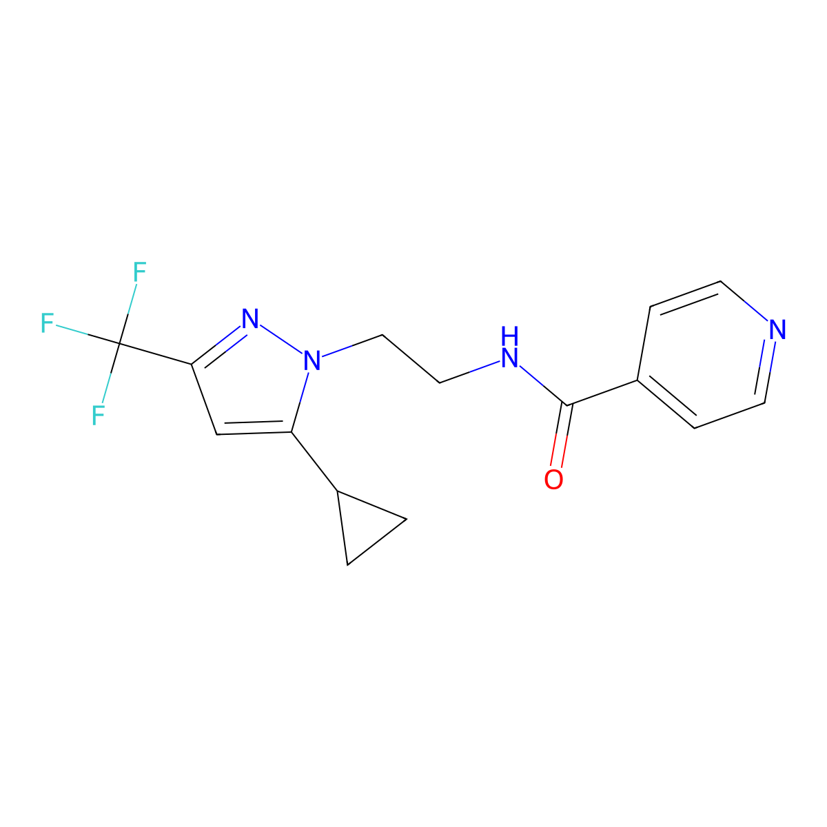 N-(2-(5-cyclopropyl-3-(trifluoromethyl)-1H-pyrazol-1-yl)ethyl)isonicotinamide molecular structure, CAS 1797674-67-9