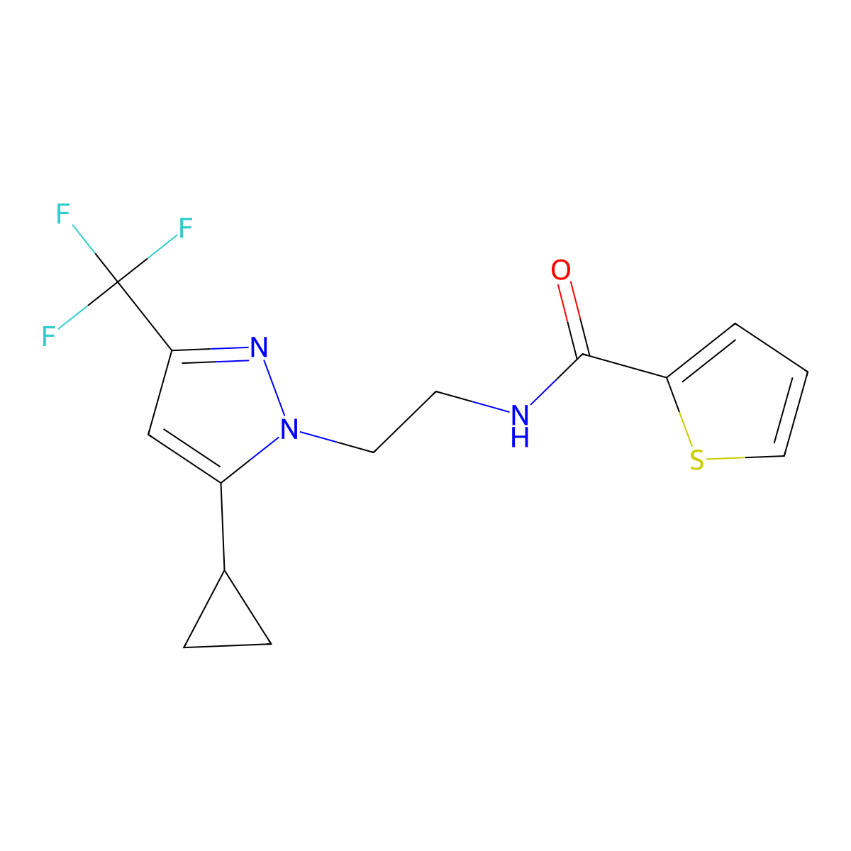 N-{2-[5-cyclopropyl-3-(trifluoromethyl)-1H-pyrazol-1-yl]ethyl}thiophene-2-carboxamide molecular structure, CAS 1797674-76-0