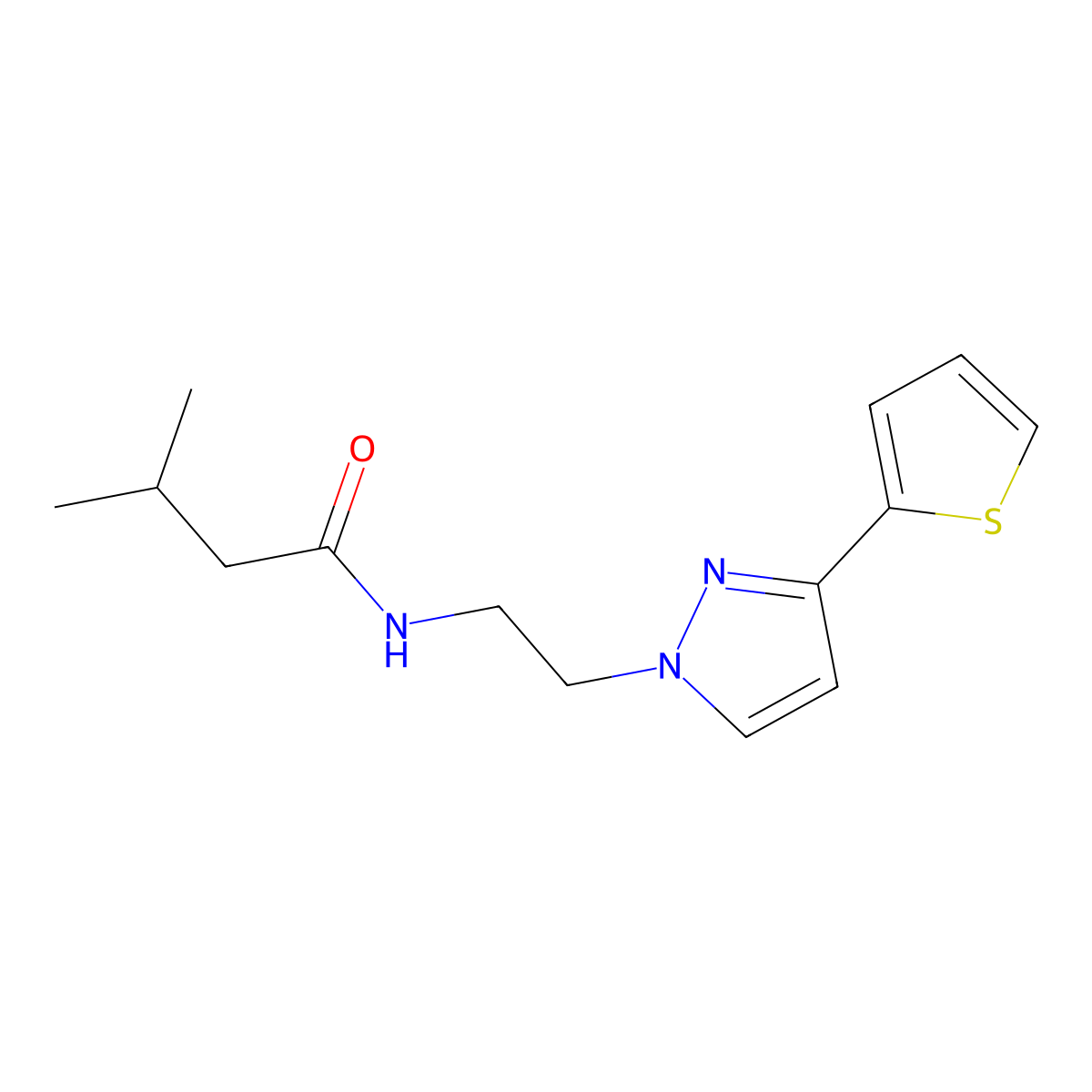 3-methyl-N-(2-(3-(thiophen-2-yl)-1H-pyrazol-1-yl)ethyl)butanamide molecular structure, CAS 1797679-11-8