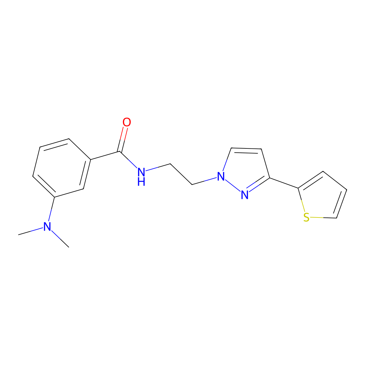 3-(dimethylamino)-N-{2-[3-(thiophen-2-yl)-1H-pyrazol-1-yl]ethyl}benzamide molecular structure, CAS 1797679-18-5
