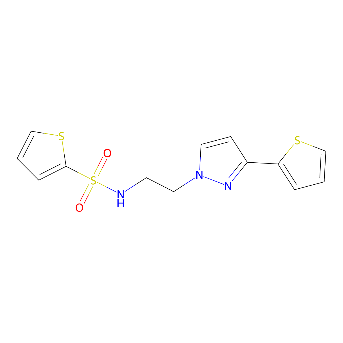 N-(2-(3-(thiophen-2-yl)-1H-pyrazol-1-yl)ethyl)thiophene-2-sulfonamide molecular structure, CAS 1797679-28-7