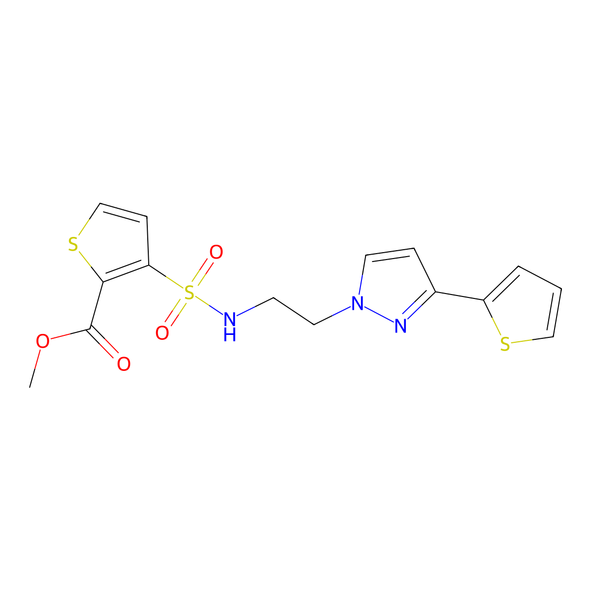methyl 3-(N-(2-(3-(thiophen-2-yl)-1H-pyrazol-1-yl)ethyl)sulfamoyl)thiophene-2-carboxylate molecular structure, CAS 1797679-39-0