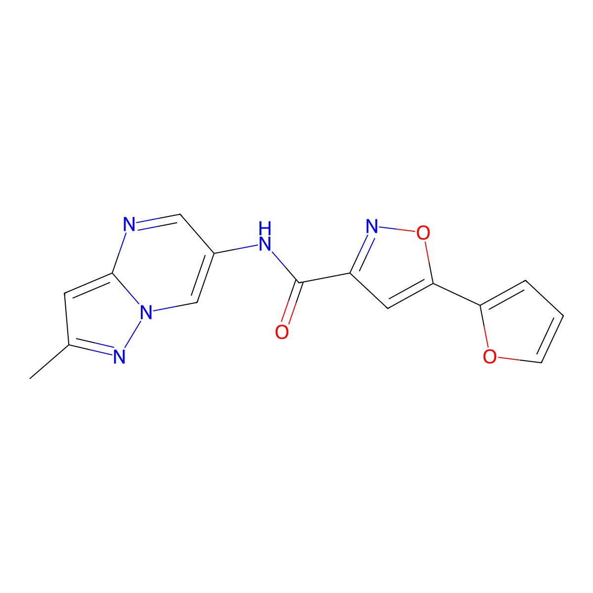 5-(furan-2-yl)-N-(2-methylpyrazolo[1,5-a]pyrimidin-6-yl)isoxazole-3-carboxamide molecular structure, CAS 1797679-67-4