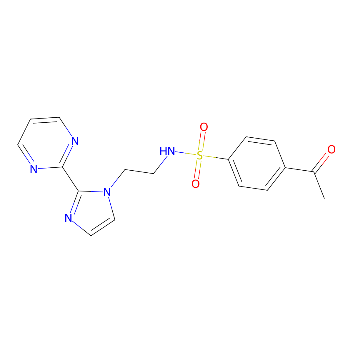 4-acetyl-N-(2-(2-(pyrimidin-2-yl)-1H-imidazol-1-yl)ethyl)benzenesulfonamide molecular structure, CAS 1797680-25-1