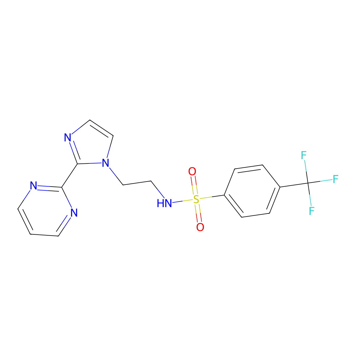 N-(2-(2-(pyrimidin-2-yl)-1H-imidazol-1-yl)ethyl)-4-(trifluoromethyl)benzenesulfonamide molecular structure, CAS 1797680-33-1