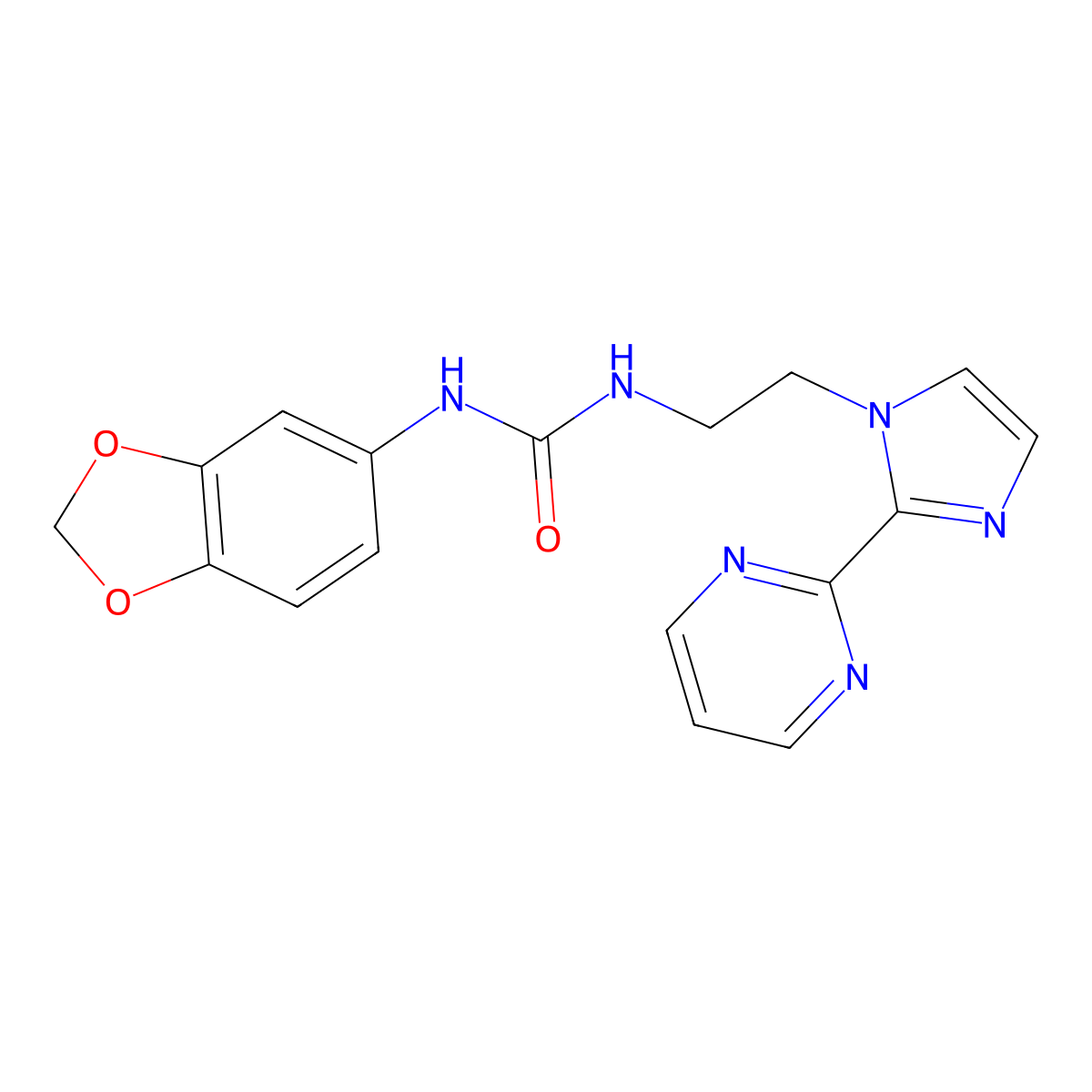 1-(benzo[d][1,3]dioxol-5-yl)-3-(2-(2-(pyrimidin-2-yl)-1H-imidazol-1-yl)ethyl)urea molecular structure, CAS 1797680-41-1