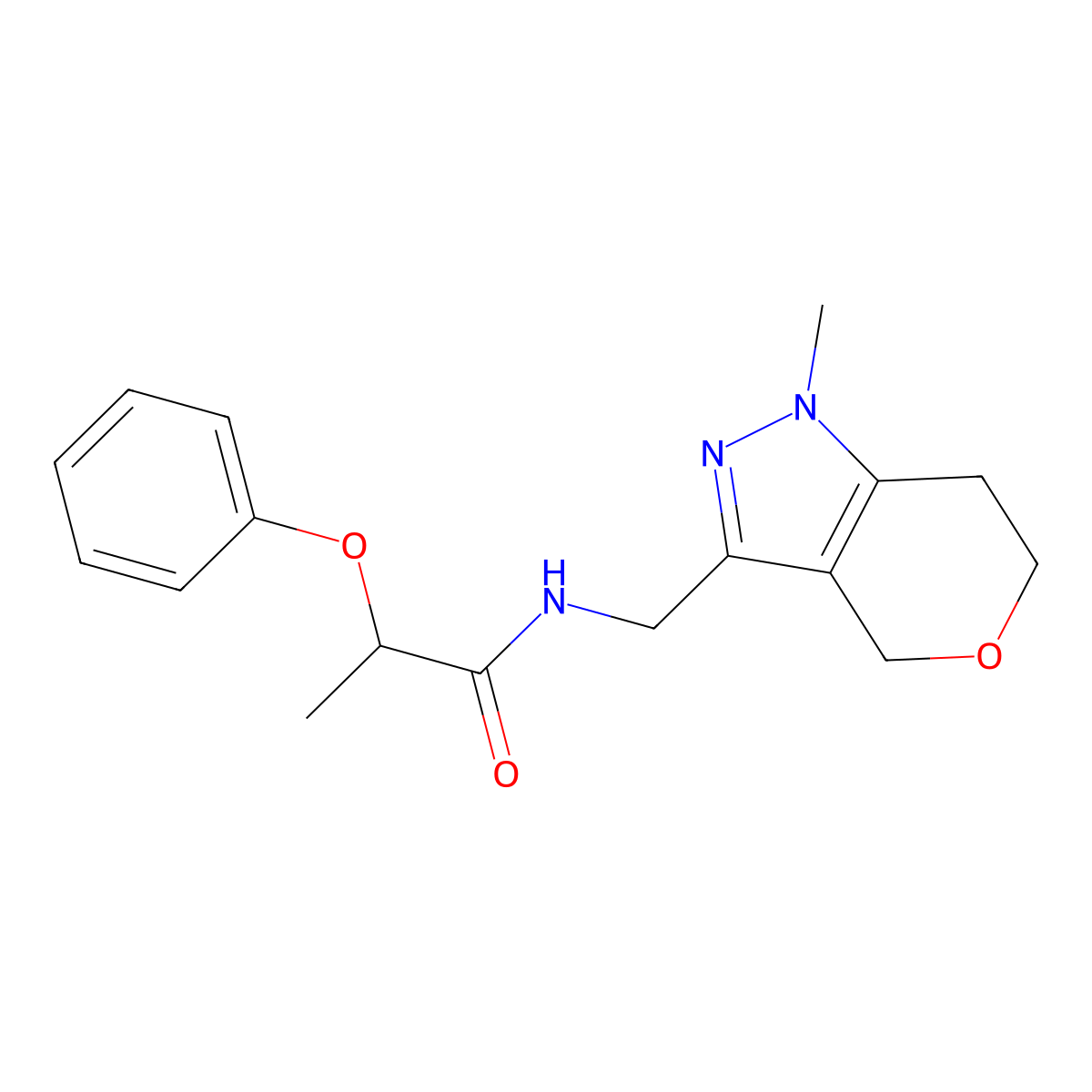 N-({1-methyl-1H,4H,6H,7H-pyrano[4,3-c]pyrazol-3-yl}methyl)-2-phenoxypropanamide molecular structure, CAS 1797681-31-2