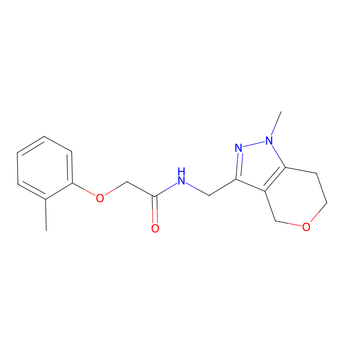 N-({1-methyl-1H,4H,6H,7H-pyrano[4,3-c]pyrazol-3-yl}methyl)-2-(2-methylphenoxy)acetamide molecular structure, CAS 1797681-39-0