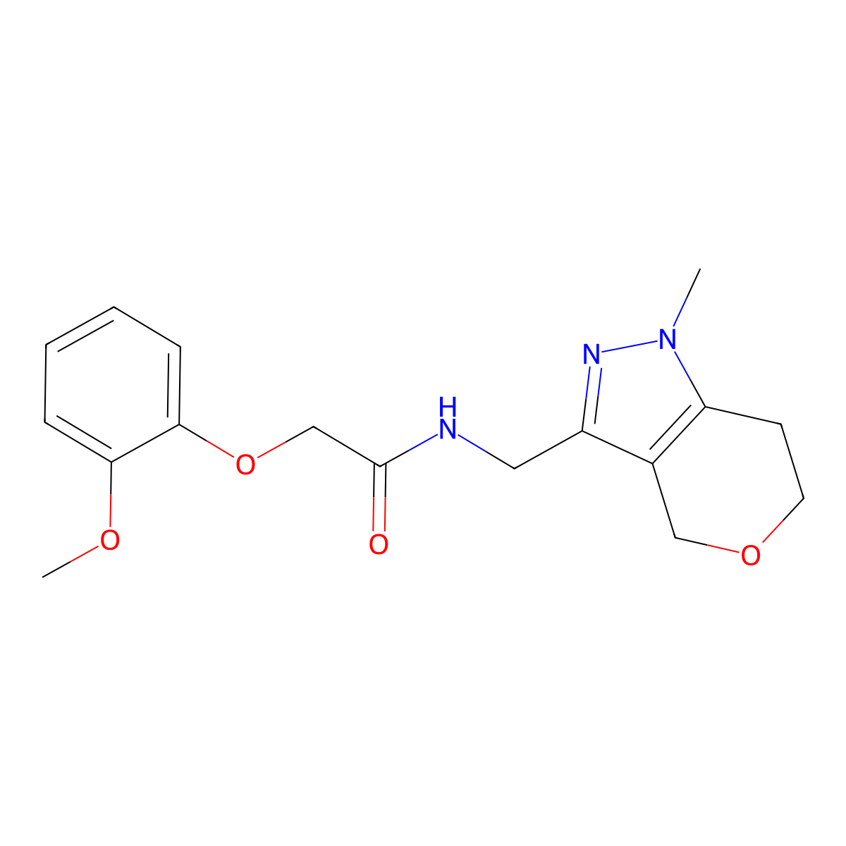 2-(2-methoxyphenoxy)-N-((1-methyl-1,4,6,7-tetrahydropyrano[4,3-c]pyrazol-3-yl)methyl)acetamide molecular structure, CAS 1797681-56-1