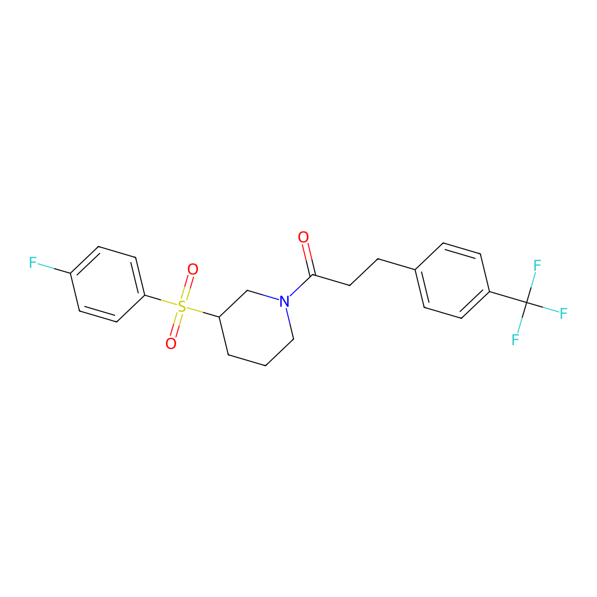 1-(3-((4-Fluorophenyl)sulfonyl)piperidin-1-yl)-3-(4-(trifluoromethyl)phenyl)propan-1-one molecular structure, CAS 1797681-99-2