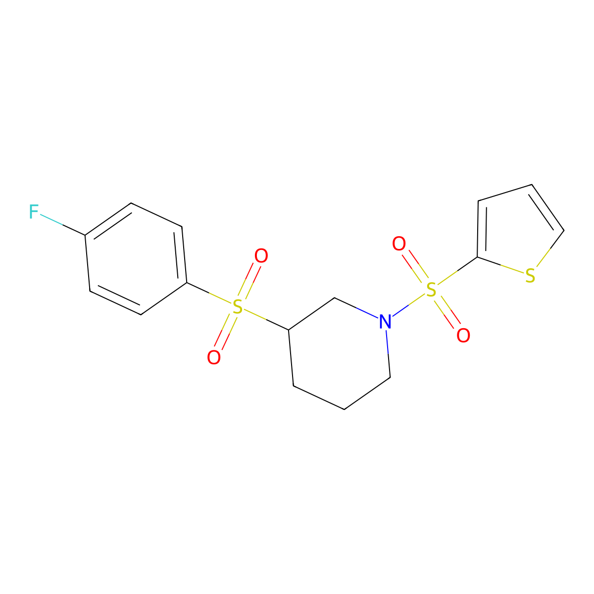 3-((4-Fluorophenyl)sulfonyl)-1-(thiophen-2-ylsulfonyl)piperidine molecular structure, CAS 1797682-06-4