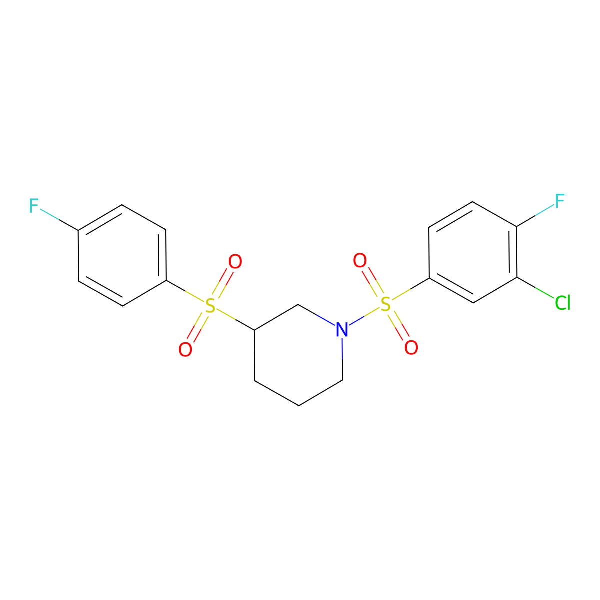 1-((3-Chloro-4-fluorophenyl)sulfonyl)-3-((4-fluorophenyl)sulfonyl)piperidine molecular structure, CAS 1797682-21-3
