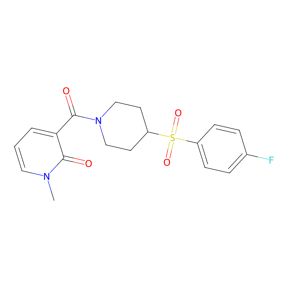 3-(4-((4-fluorophenyl)sulfonyl)piperidine-1-carbonyl)-1-methylpyridin-2(1H)-one molecular structure, CAS 1797686-82-8
