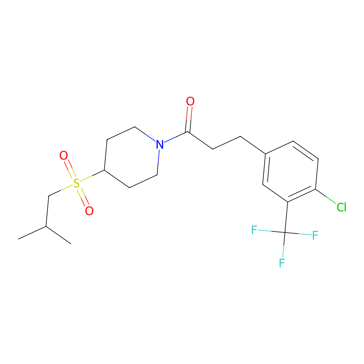 3-(4-Chloro-3-(trifluoromethyl)phenyl)-1-(4-(isobutylsulfonyl)piperidin-1-yl)propan-1-one molecular structure, CAS 1797687-35-4