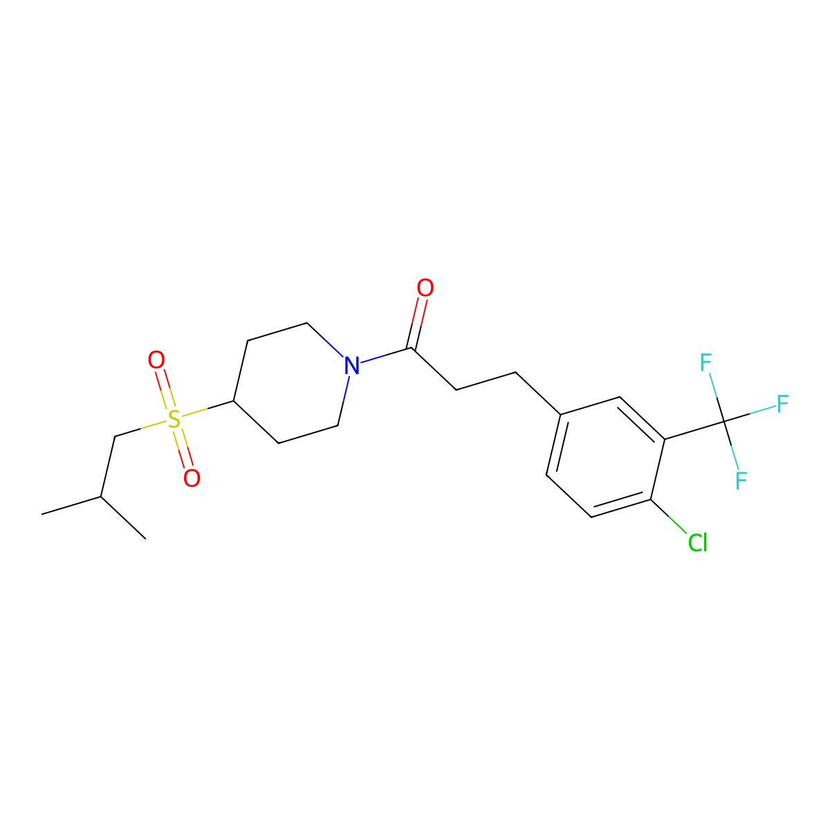 3-(4-Chloro-3-(trifluoromethyl)phenyl)-1-(4-(isobutylsulfonyl)piperidin-1-yl)propan-1-one molecular structure, CAS 1797687-35-4
