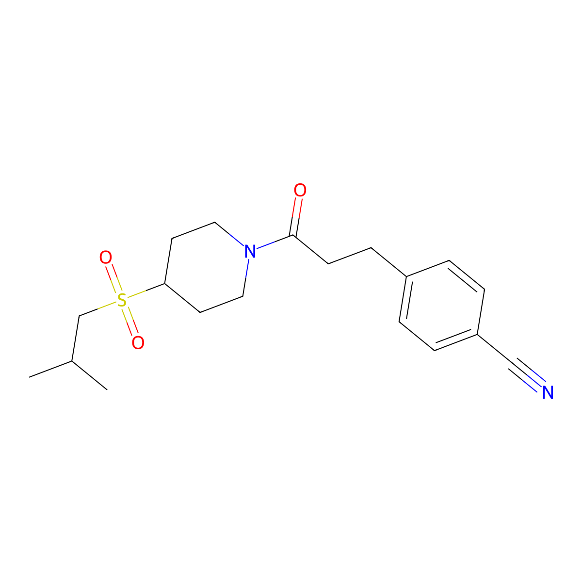 4-(3-(4-(Isobutylsulfonyl)piperidin-1-yl)-3-oxopropyl)benzonitrile molecular structure, CAS 1797687-41-2