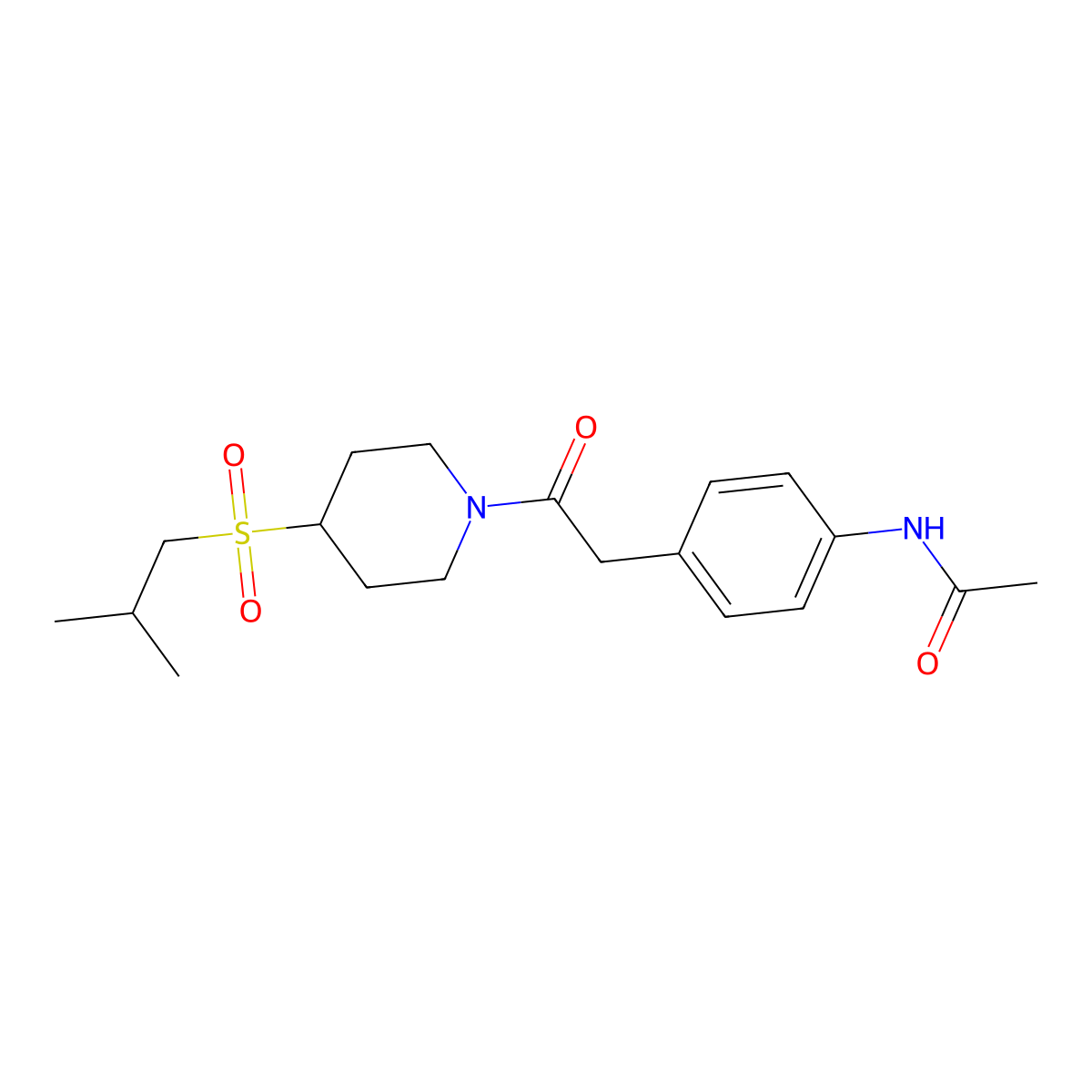 N-(4-(2-(4-(isobutylsulfonyl)piperidin-1-yl)-2-oxoethyl)phenyl)acetamide molecular structure, CAS 1797687-47-8