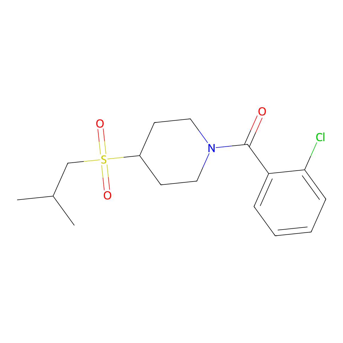 (2-Chlorophenyl)(4-(isobutylsulfonyl)piperidin-1-yl)methanone molecular structure, CAS 1797687-51-4