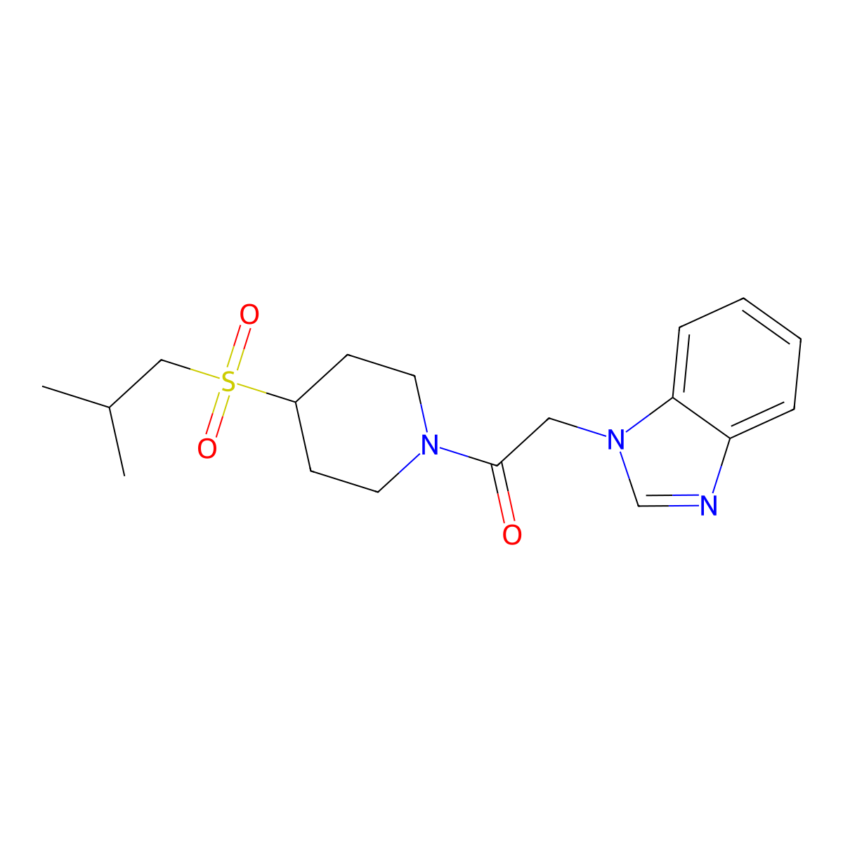2-(1H-benzo[d]imidazol-1-yl)-1-(4-(isobutylsulfonyl)piperidin-1-yl)ethanone molecular structure, CAS 1797687-69-4
