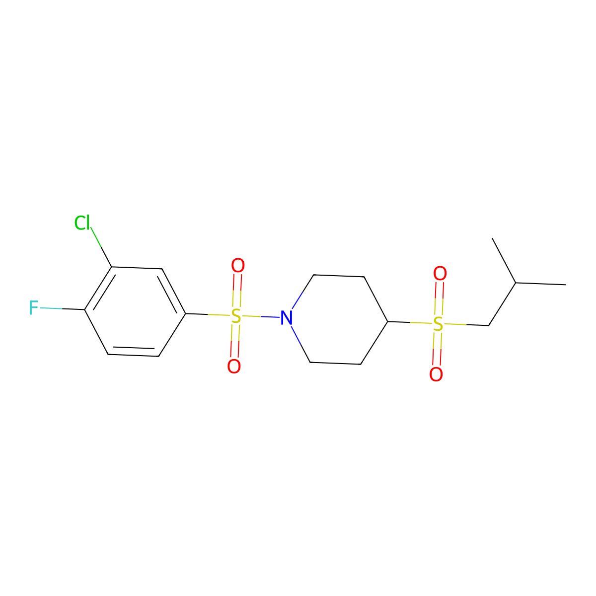 1-((3-Chloro-4-fluorophenyl)sulfonyl)-4-(isobutylsulfonyl)piperidine molecular structure, CAS 1797687-99-0