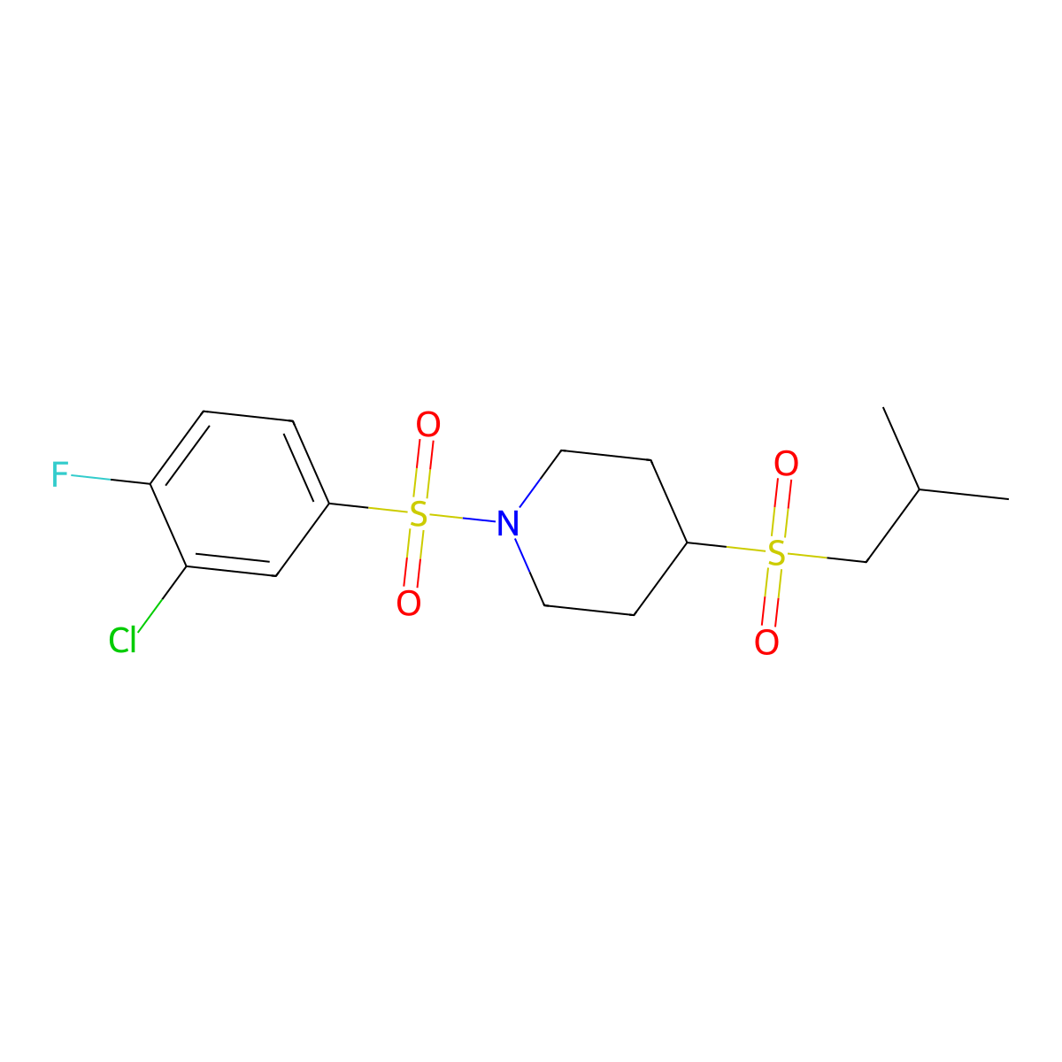 1-((3-Chloro-4-fluorophenyl)sulfonyl)-4-(isobutylsulfonyl)piperidine molecular structure, CAS 1797687-99-0