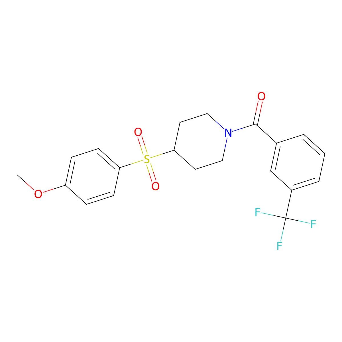 (4-((4-Methoxyphenyl)sulfonyl)piperidin-1-yl)(3-(trifluoromethyl)phenyl)methanone molecular structure, CAS 1797688-25-5